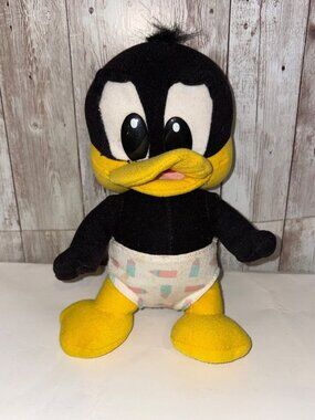 1995 Tyco Looney Tunes Lovables Baby Daffy Duck Plush Toy 9" Wearing Diaper